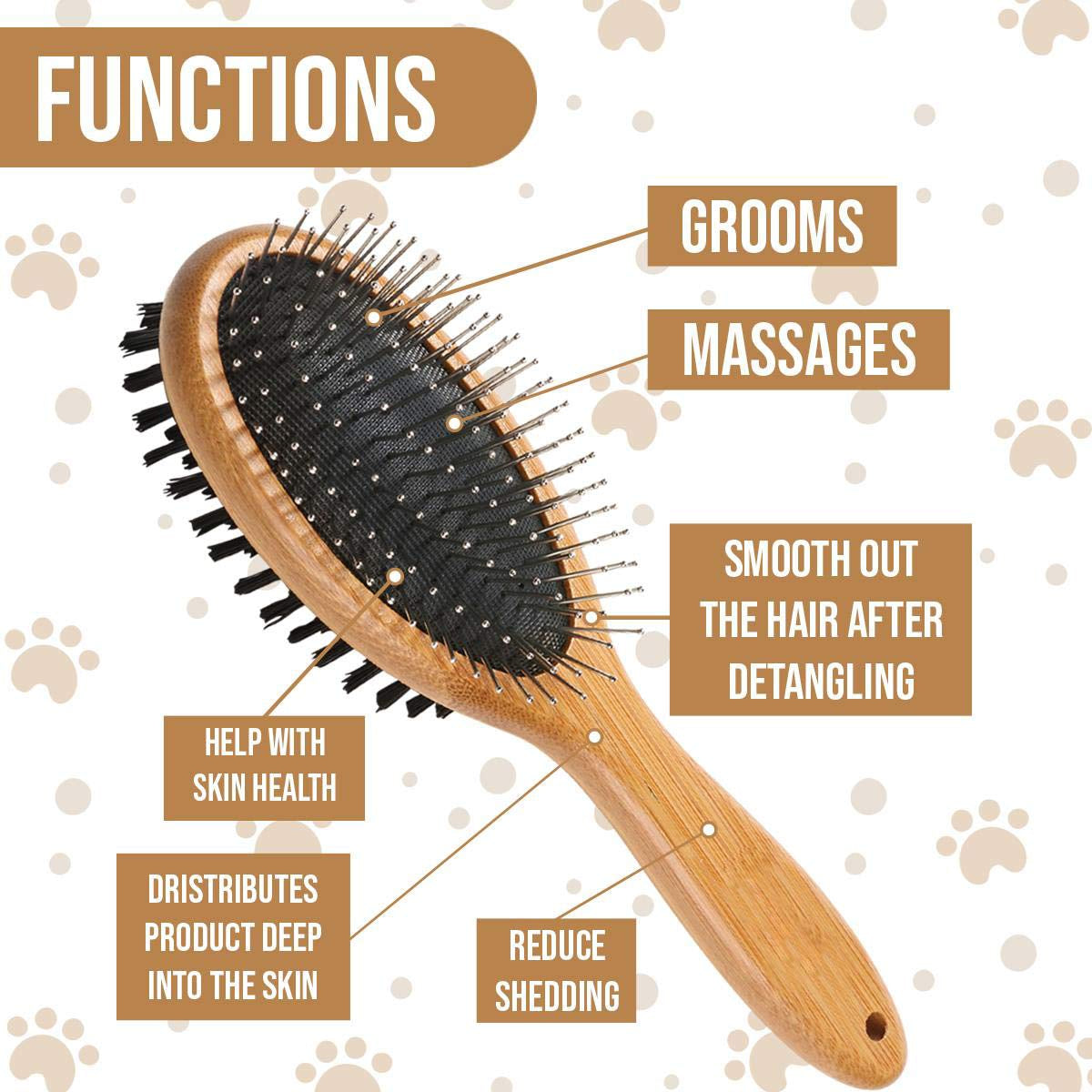 Kylepet Double-Sided Dog and Cat Grooming Brush with Bamboo Handle - Effortlessly Remove Shedding, Tangles, and Dead Undercoat for Long-Haired Pets