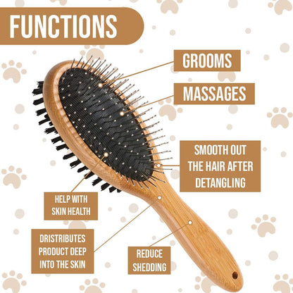 Kylepet Double-Sided Dog and Cat Grooming Brush with Bamboo Handle - Effortlessly Remove Shedding, Tangles, and Dead Undercoat for Long-Haired Pets