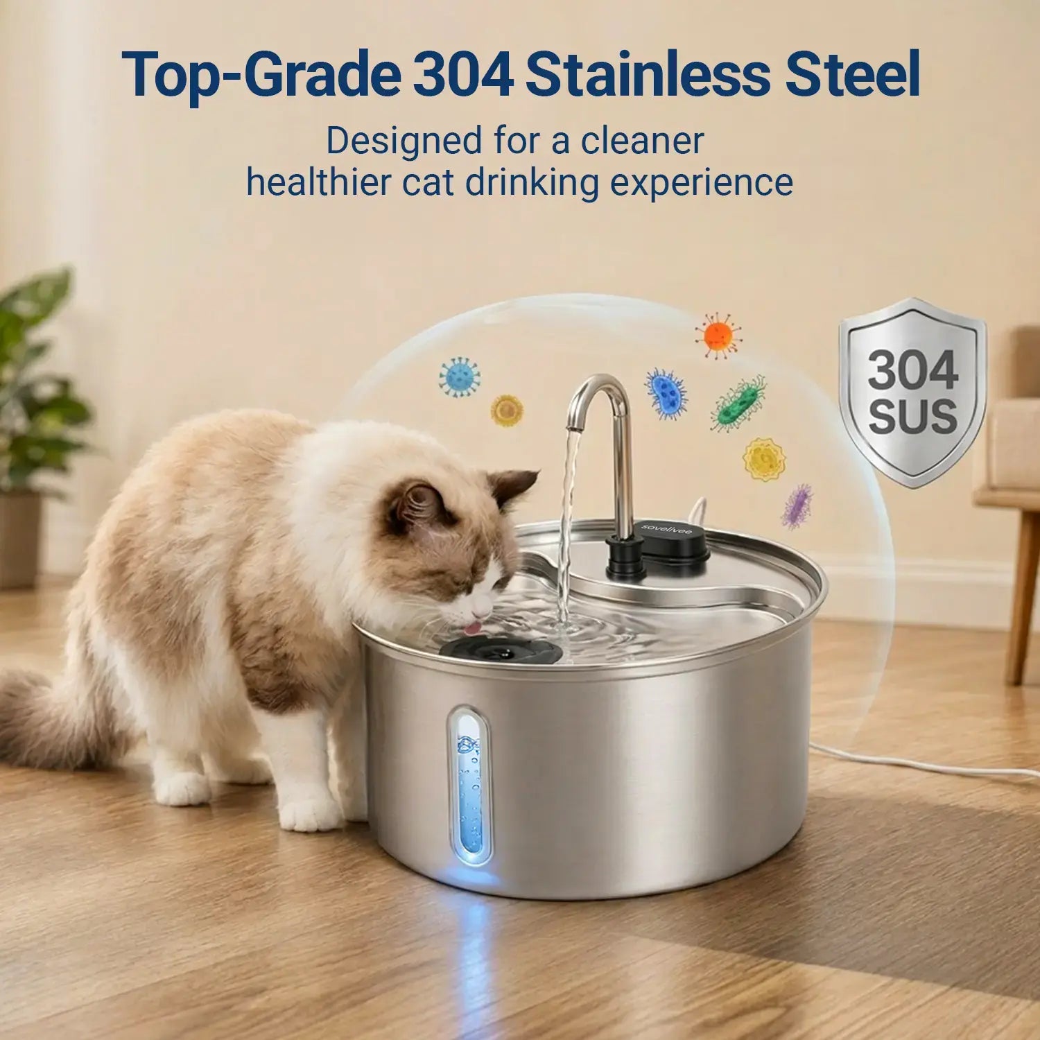 Elevate Your Pet's Hydration with the Sovelivee 3.5L Stainless Steel Water Fountain - Dual Flow Dispenser for Cats & Small Dogs with Low-Water Alert and Easy Maintenance
