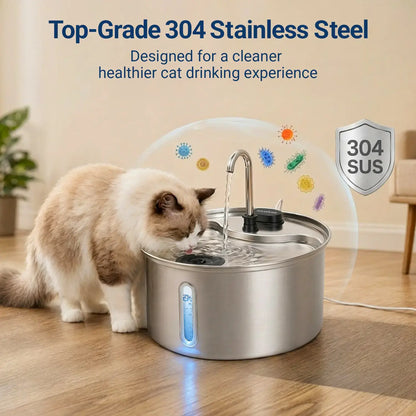 Elevate Your Pet's Hydration with the Sovelivee 3.5L Stainless Steel Water Fountain - Dual Flow Dispenser for Cats & Small Dogs with Low-Water Alert and Easy Maintenance