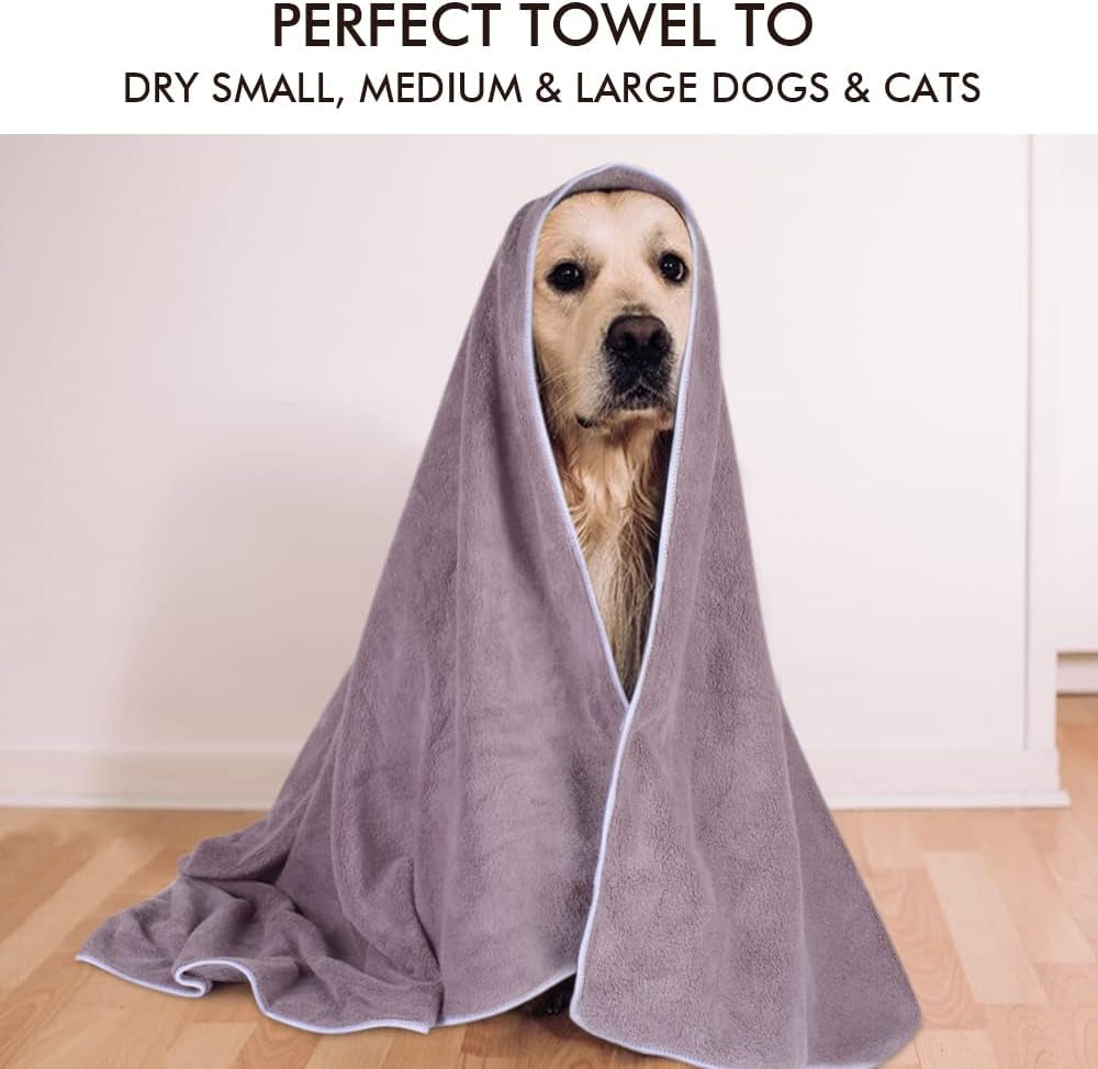 Ultra-Absorbent Microfiber Dog Towel - Quick Dry Pet Bath Towel for Dogs & Cats in Purple | Large 30x50 Inch Size with Adorable Paw Print Design