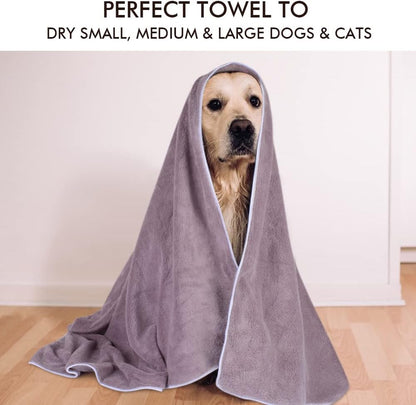 Ultra-Absorbent Microfiber Dog Towel - Quick Dry Pet Bath Towel for Dogs & Cats in Purple | Large 30x50 Inch Size with Adorable Paw Print Design