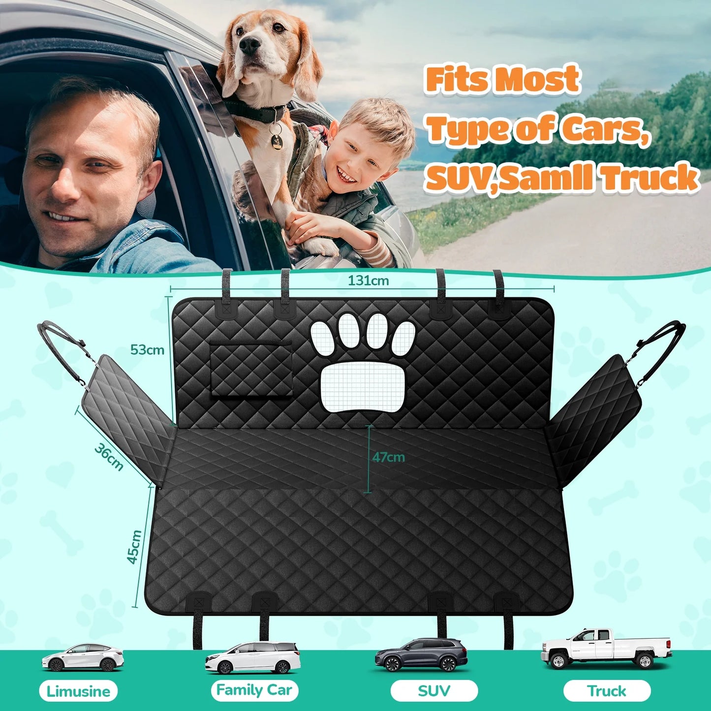 Ultimate Dog Car Hammock - Waterproof, Scratch-Resistant, and Non-Slip Back Seat Protector with Side Flaps and Seatbelt Safety