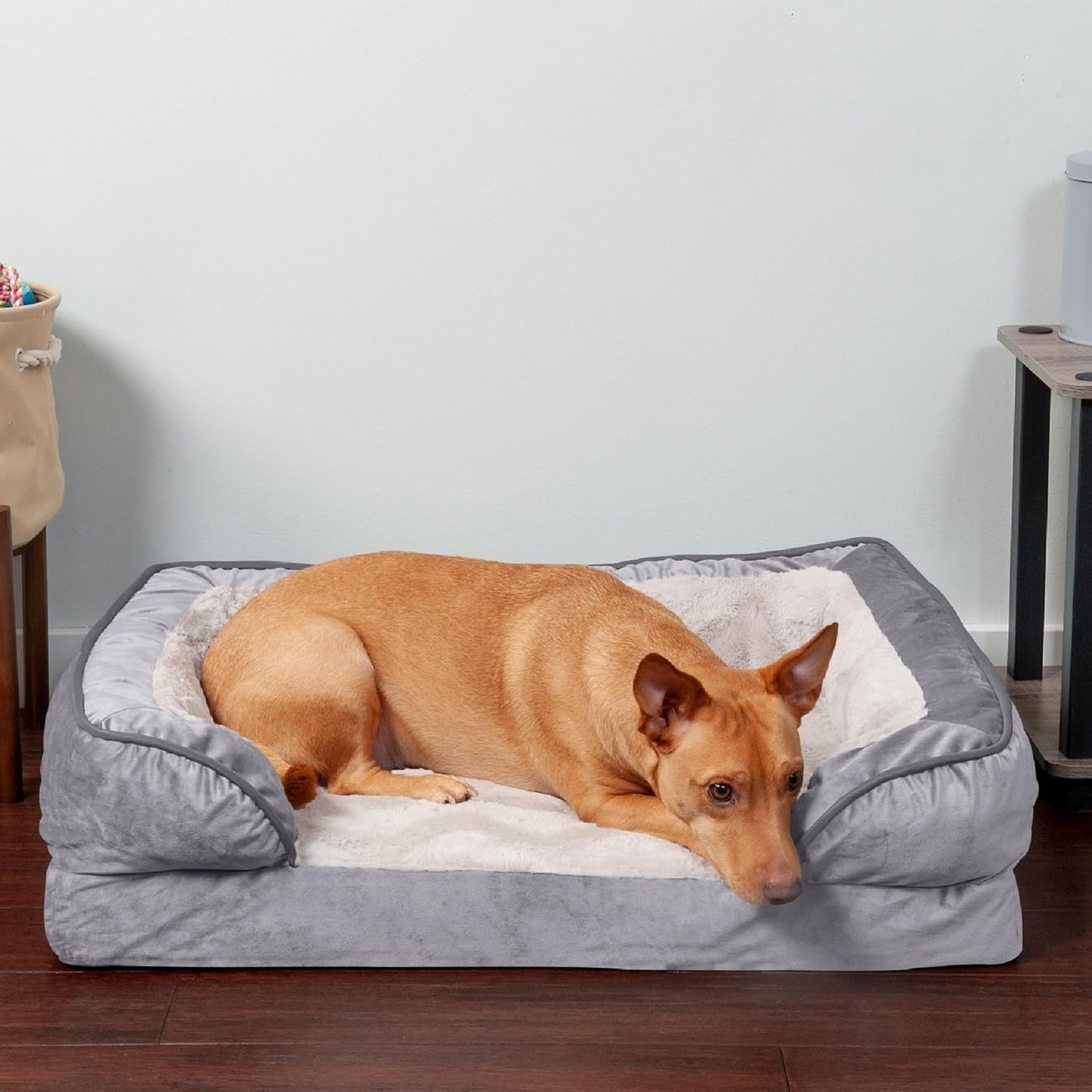 Luxurious Orthopedic Dog Bed for Medium Dogs - Removable Bolsters & Washable Cover, Perfect Comfort Sofa in Granite Gray for Dogs up to 35 lbs