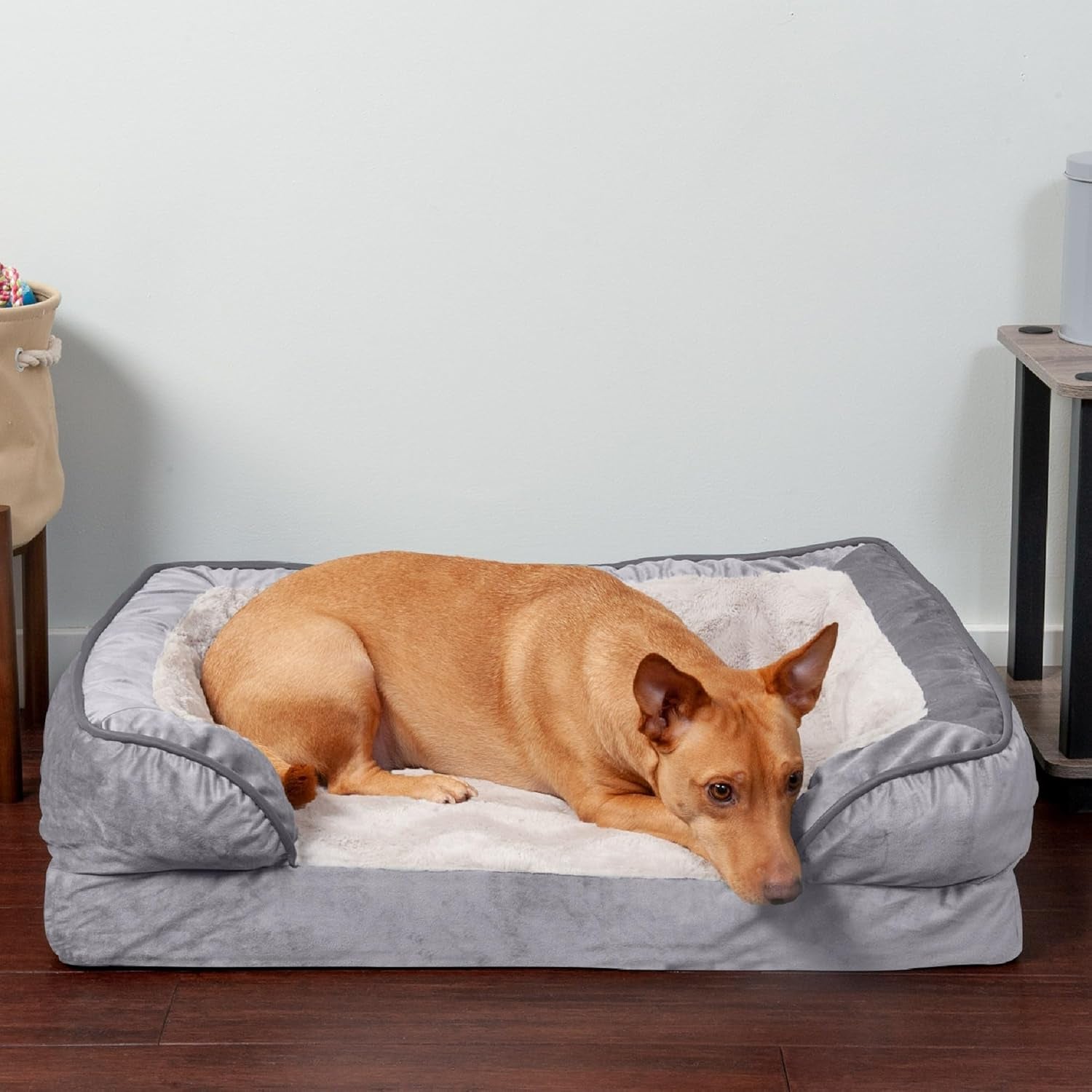 Luxurious Orthopedic Dog Bed for Medium Dogs - Removable Bolsters & Washable Cover, Perfect Comfort Sofa in Granite Gray for Dogs up to 35 lbs