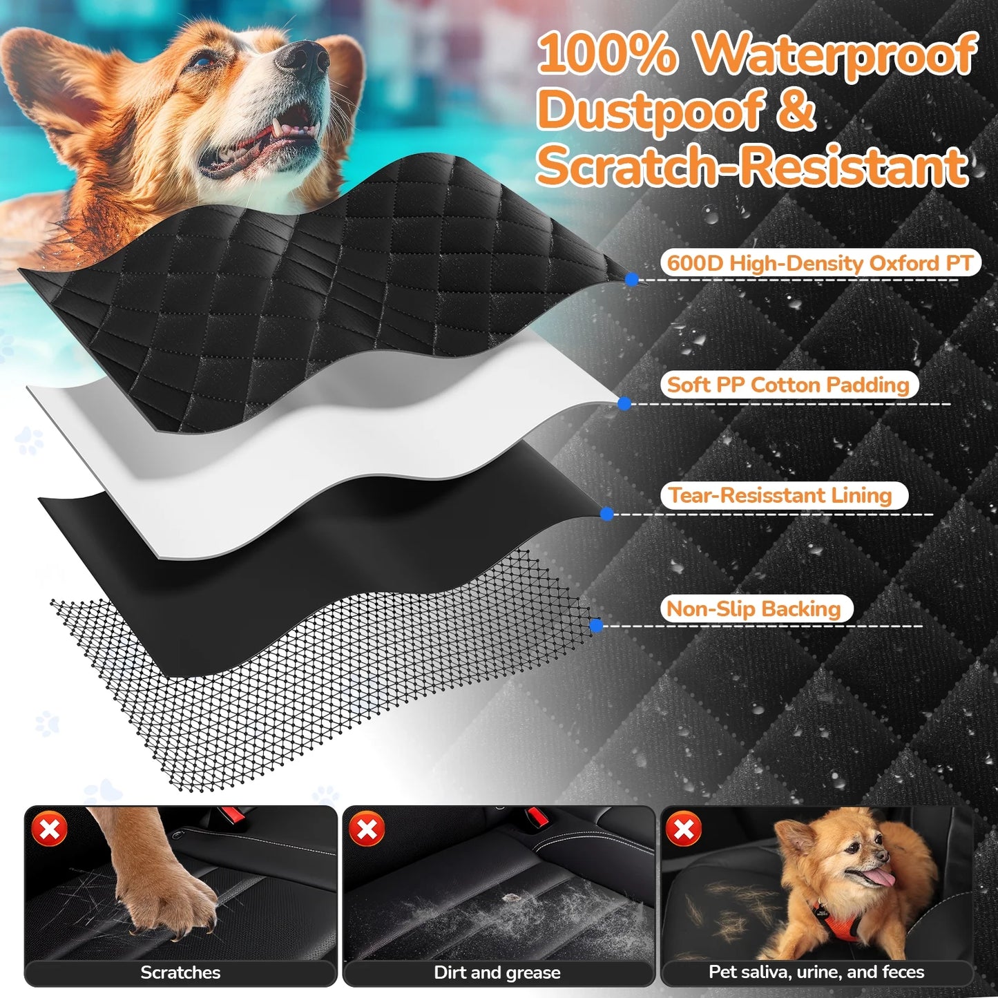 Ultimate Dog Car Hammock - Waterproof, Scratch-Resistant, and Non-Slip Back Seat Protector with Side Flaps and Seatbelt Safety