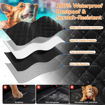 Ultimate Dog Car Hammock - Waterproof, Scratch-Resistant, and Non-Slip Back Seat Protector with Side Flaps and Seatbelt Safety