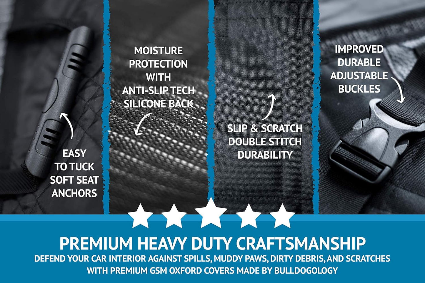 Premium Bulldogology Dog Car Seat Cover - 58"x56" Waterproof Hammock Style Protector for Back Seat - Ideal for SUVs and Trucks - Keep Your Car Clean and Your Pet Comfortable