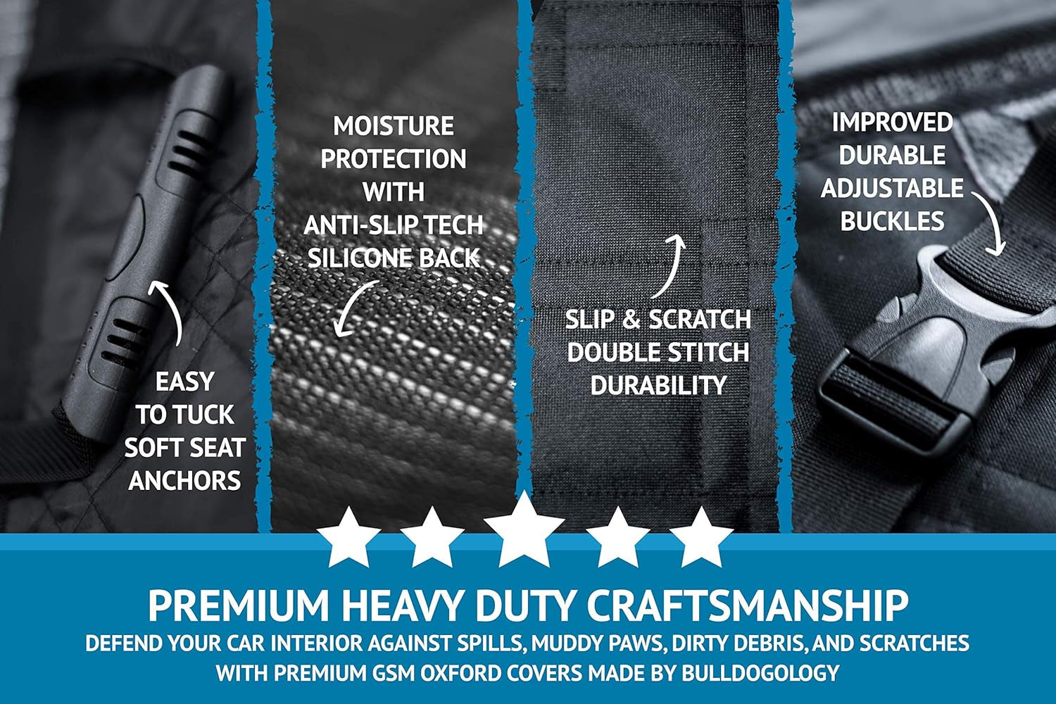 Premium Bulldogology Dog Car Seat Cover - 58"x56" Waterproof Hammock Style Protector for Back Seat - Ideal for SUVs and Trucks - Keep Your Car Clean and Your Pet Comfortable