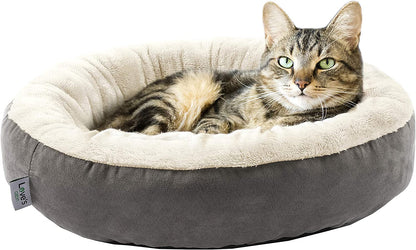 Cozy Round Donut Bed for Cats and Small Dogs - 20-Inch Anti-Slip & Water-Resistant Cushion in Luxurious Grey