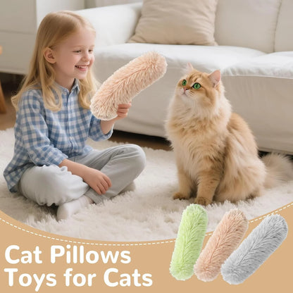 Exciting Catnip Pillows - Crinkle Sound Cat Toys for Indoor Fun (3-Pack in Green, Orange, Grey)