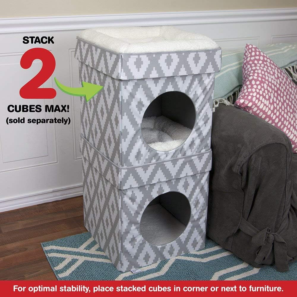 Cozy Indoor Cat Cube Furniture - Stylish White & Gray Cat Hideaway