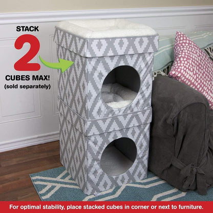 Cozy Indoor Cat Cube Furniture - Stylish White & Gray Cat Hideaway