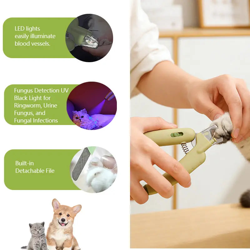 Illuminate Your Pet Grooming Routine: LED Nail Clipper with Built-In UV Detection, Sharp Blades, and Ergonomic Grip for Safe and Easy Trimming