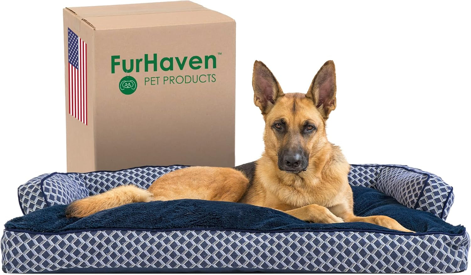 Luxurious Jumbo Dog Bed with Removable Bolsters & Washable Cover - Plush Diamond Blue Comfy Couch for Large Dogs and Cats