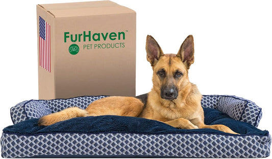 Luxurious Jumbo Dog Bed with Removable Bolsters & Washable Cover - Plush Diamond Blue Comfy Couch for Large Dogs and Cats