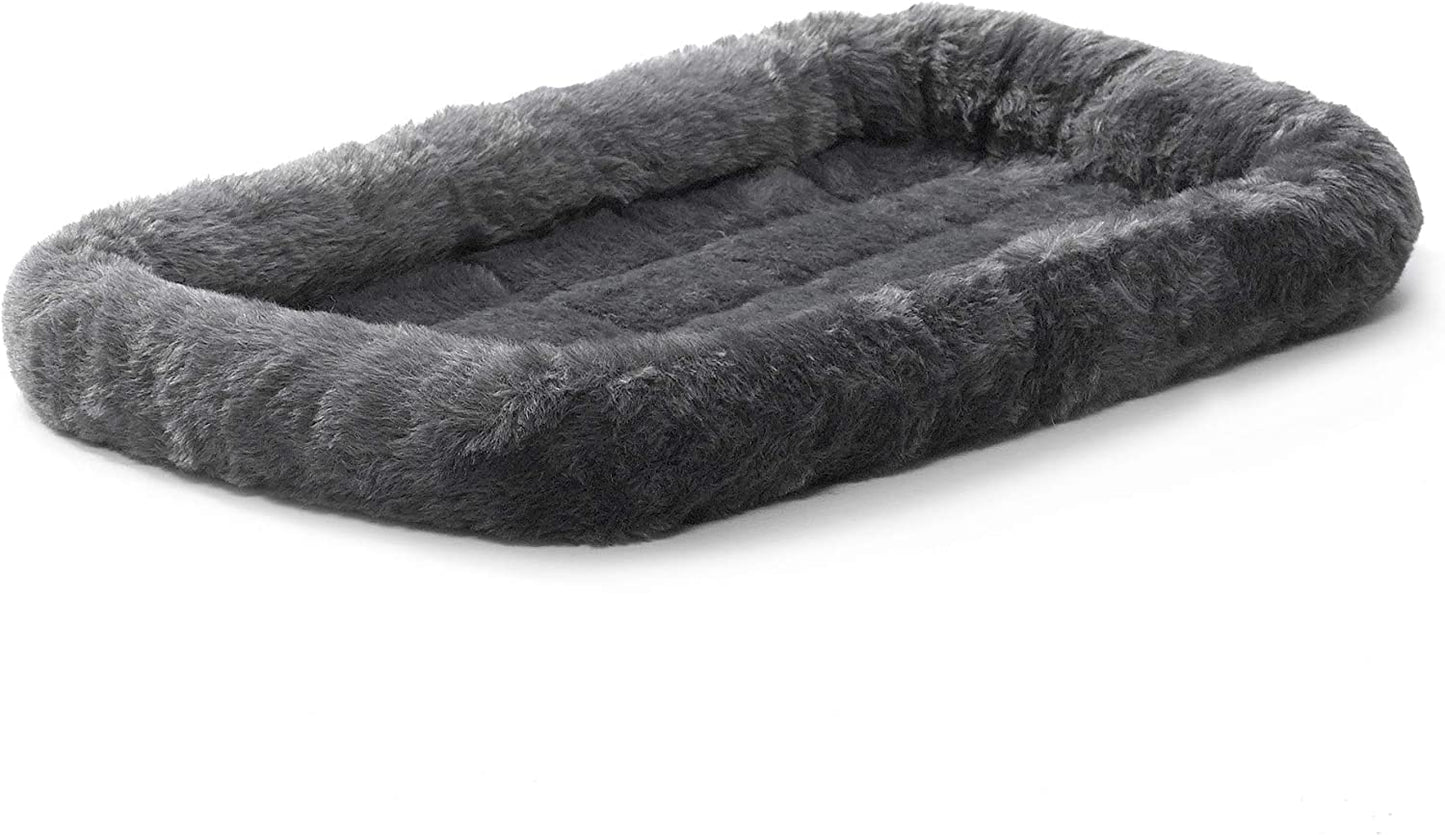 Cozy Gray Faux Fur Bolster Dog Bed - Perfect for Small Dogs and Cats, Machine Washable and Travel Friendly