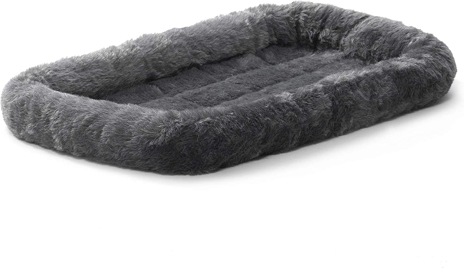 Cozy Gray Faux Fur Bolster Dog Bed - Perfect for Small Dogs and Cats, Machine Washable and Travel Friendly