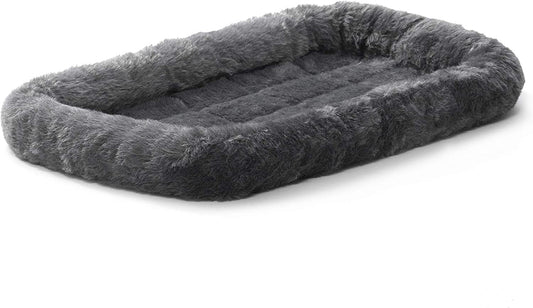 Cozy Gray Faux Fur Bolster Dog Bed - Perfect for Small Dogs and Cats, Machine Washable and Travel Friendly
