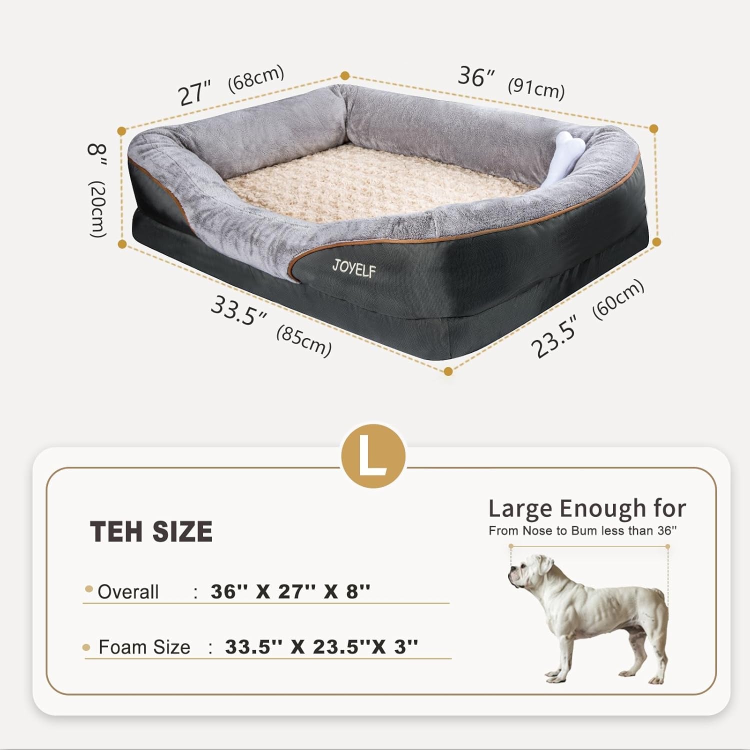 Luxurious Large Memory Foam Dog Bed - Orthopedic Comfort with Removable Washable Cover & Bonus Squeaker Toy!