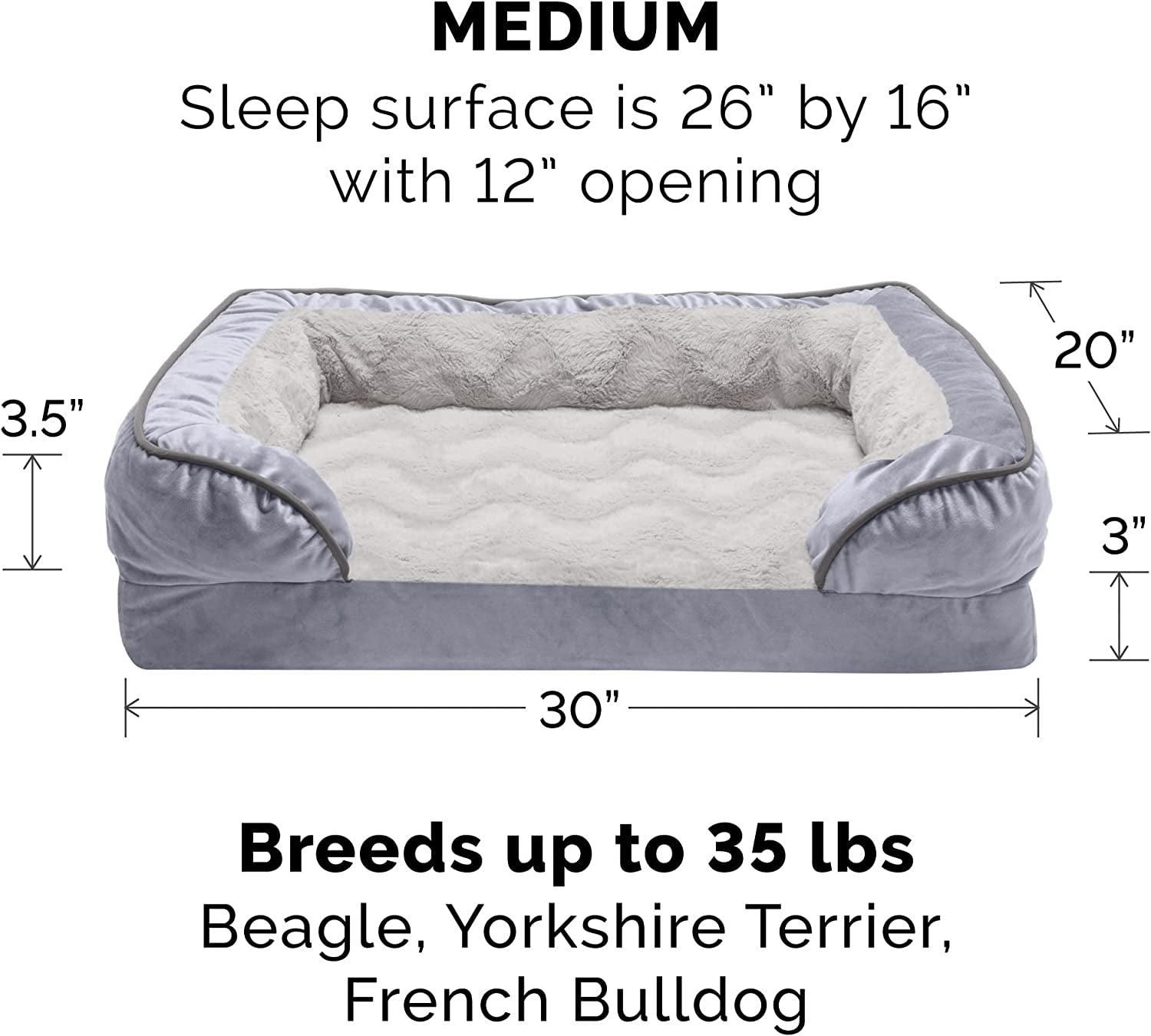 Luxurious Orthopedic Dog Bed for Medium Dogs - Removable Bolsters & Washable Cover, Perfect Comfort Sofa in Granite Gray for Dogs up to 35 lbs
