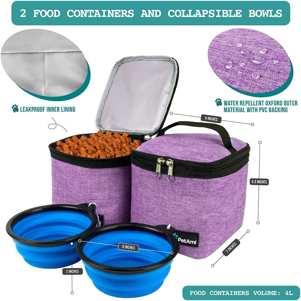 Ultimate Dog Travel Backpack: Airline Approved 27L Organizer with Food Containers, Collapsible Bowls & Poop Bag Dispenser - Perfect for Road Trips, Camping & Hiking - Stylish Purple Design for Pet Parents