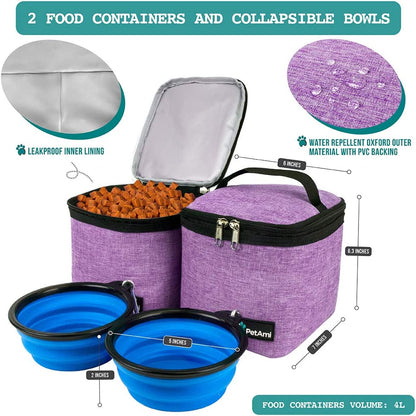 Ultimate Dog Travel Backpack: Airline Approved 27L Organizer with Food Containers, Collapsible Bowls & Poop Bag Dispenser - Perfect for Road Trips, Camping & Hiking - Stylish Purple Design for Pet Parents