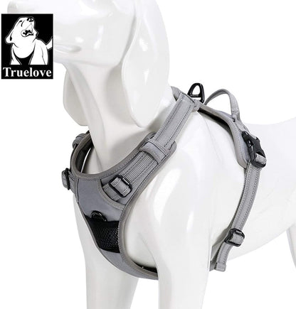 Truelove TLH5651 Adjustable No-Pull Dog Harness - Reflective, Comfortable, and Stylish for Large Breeds in Gray