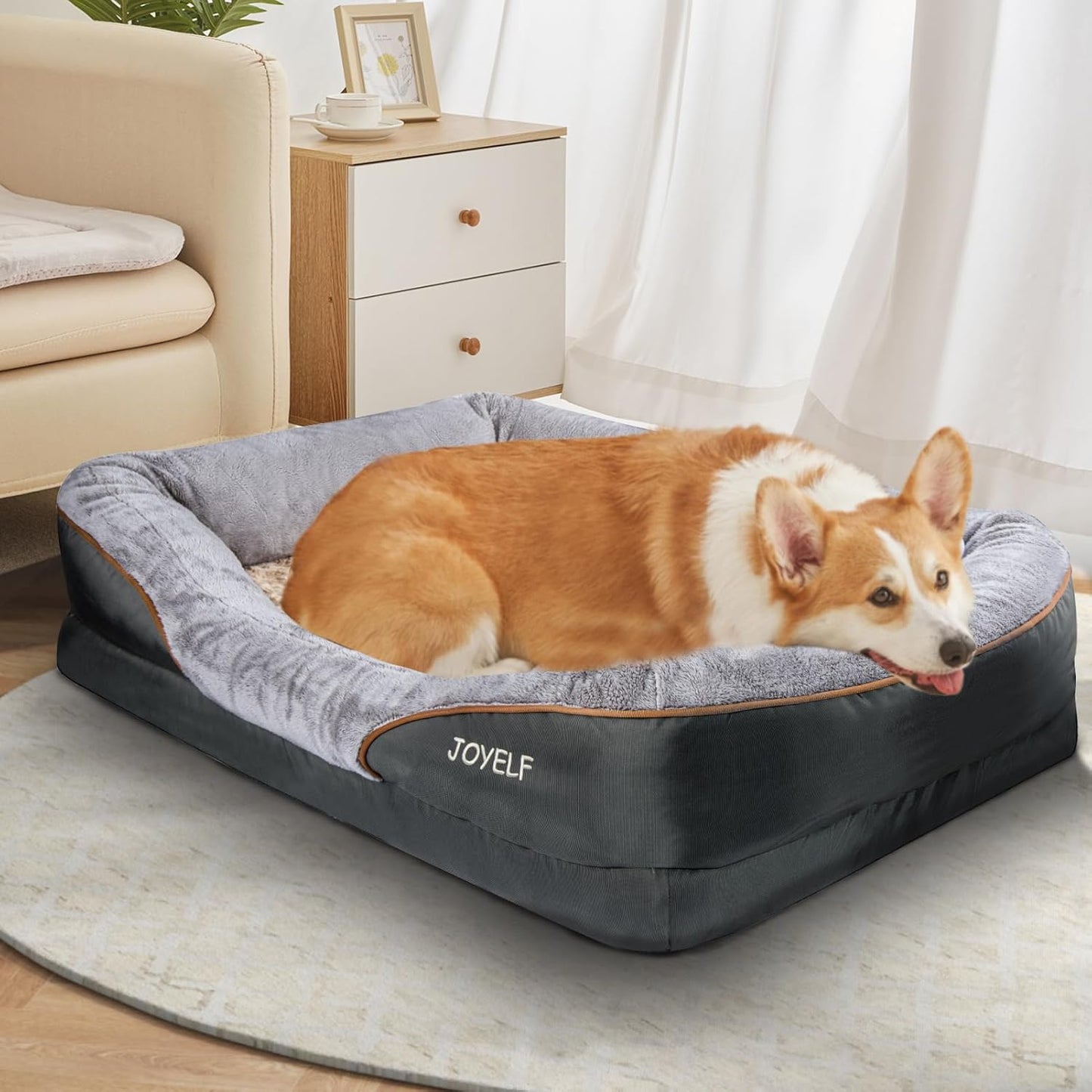 Luxurious Large Memory Foam Dog Bed - Orthopedic Comfort with Removable Washable Cover & Bonus Squeaker Toy!