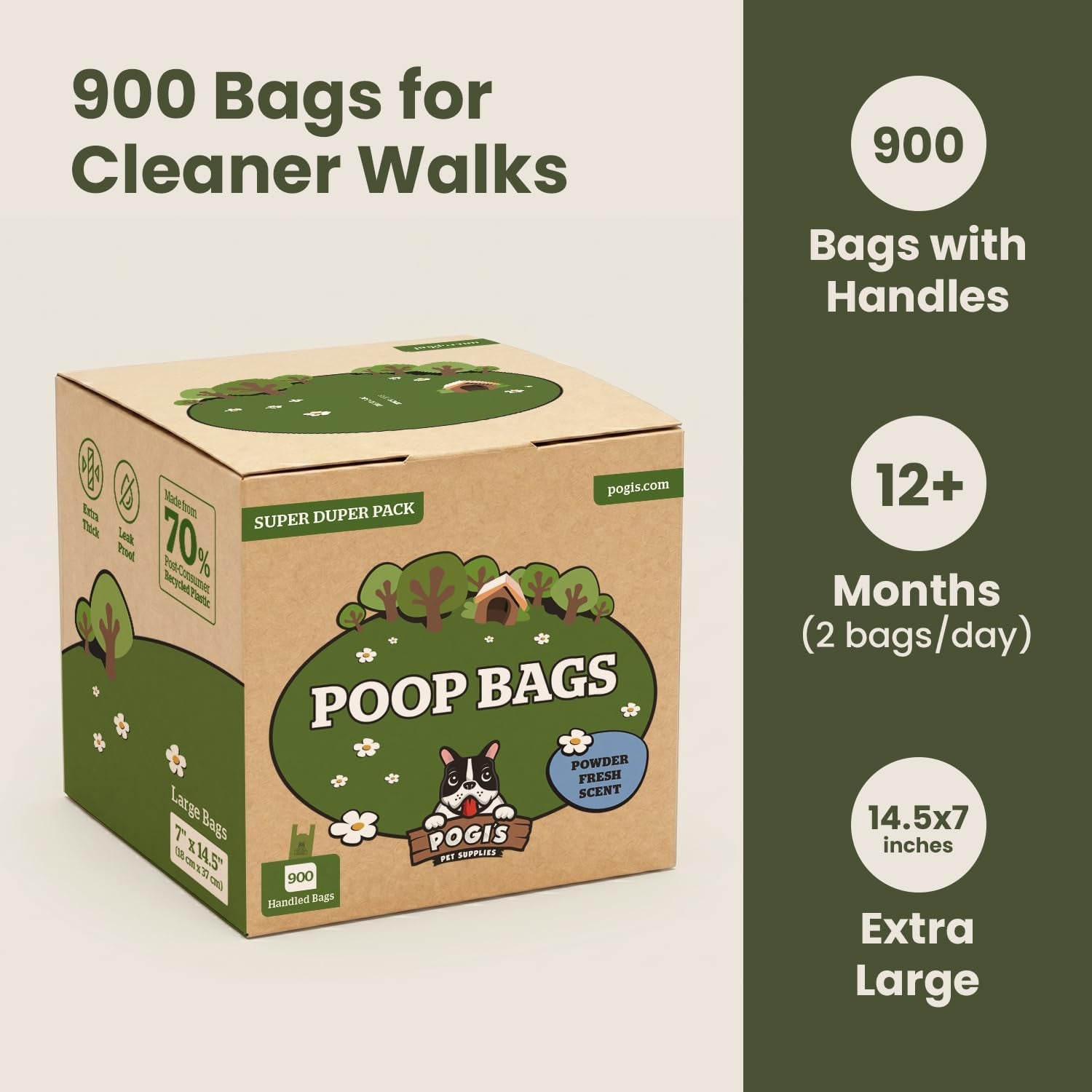 Pogi's Extra-Thick Dog Poop Bags with Handles – 900 Count of Leak-Proof, Fresh Scented Waste Bags for Easy Cleanup