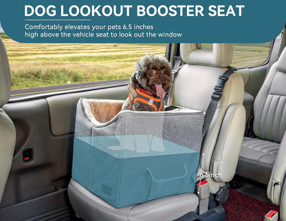 Comfort and Safety Combined: Small Dog Car Seat with Adjustable Safety Belt, Washable Double-Sided Cushion, and Convenient Storage Pocket in Light Grey