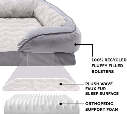 Luxurious Orthopedic Dog Bed for Medium Dogs - Removable Bolsters & Washable Cover, Perfect Comfort Sofa in Granite Gray for Dogs up to 35 lbs