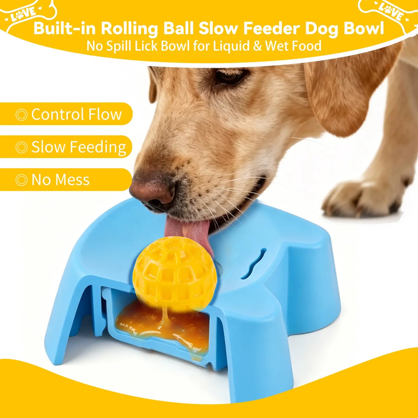 Revolutionize Mealtime with Our Silicone Slow Feeder Bowl for Dogs - Non-Skid Ball-In Lick Design, Perfect for Bone Broth & Yogurt, Anxiety Relief for Small to Large Dogs (Blue) - Mid Year Sale!
