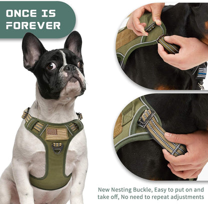 Ultimate Tactical Dog Harness for Medium Dogs - No Pull, Adjustable, and Reflective for Safe Training and Walks in Green