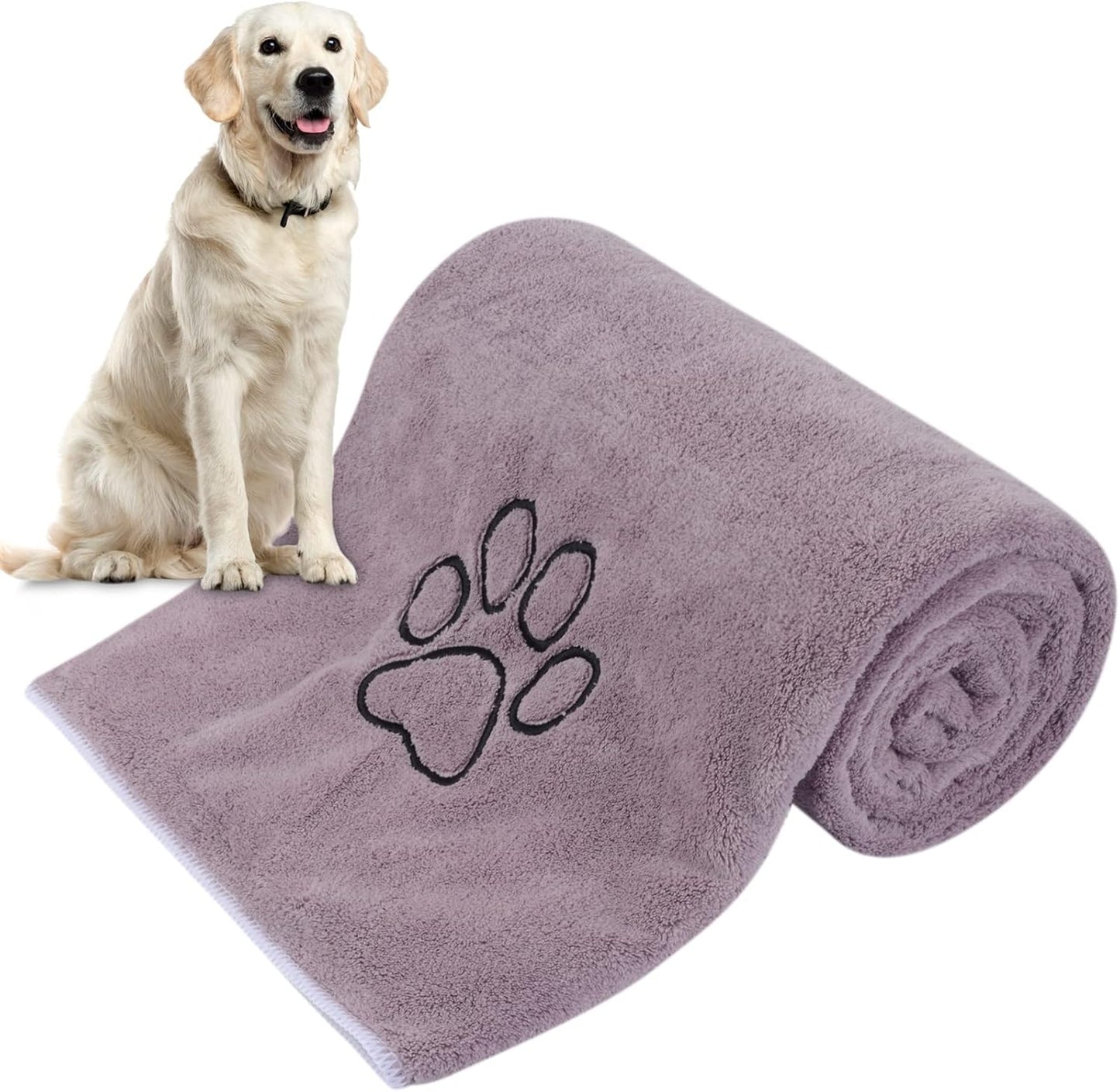 Ultra-Absorbent Microfiber Dog Towel - Quick Dry Pet Bath Towel for Dogs & Cats in Purple | Large 30x50 Inch Size with Adorable Paw Print Design