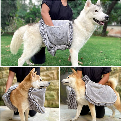 Transform Bath Time with Our Extra Large Quick Dry Microfiber Towel for Dogs – Ultra Absorbent, Comfortable Hand Pockets, and Machine Washable!