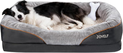 Luxurious Large Memory Foam Dog Bed - Orthopedic Comfort with Removable Washable Cover & Bonus Squeaker Toy!