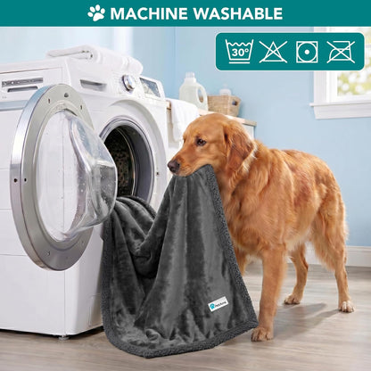 Luxurious Reversible Dog Blanket for Medium to Large Pets - Soft Sherpa Fleece Throw for Couches, Beds, and Car Seats - Machine Washable, 80" x 60", Solid Dark Gray