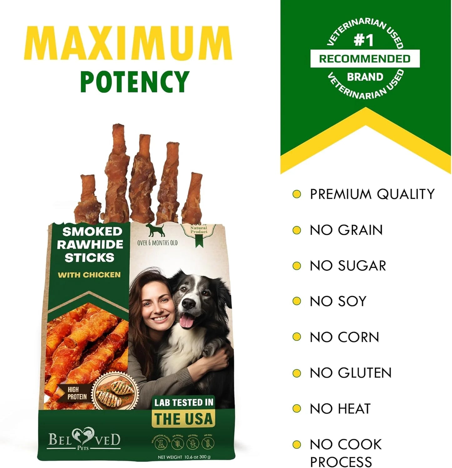 Irresistible Chicken-Wrapped Rawhide Sticks - Grain-Free Chew Treats for Dogs (10.6 Oz) - Perfect for Training & All Occasions
