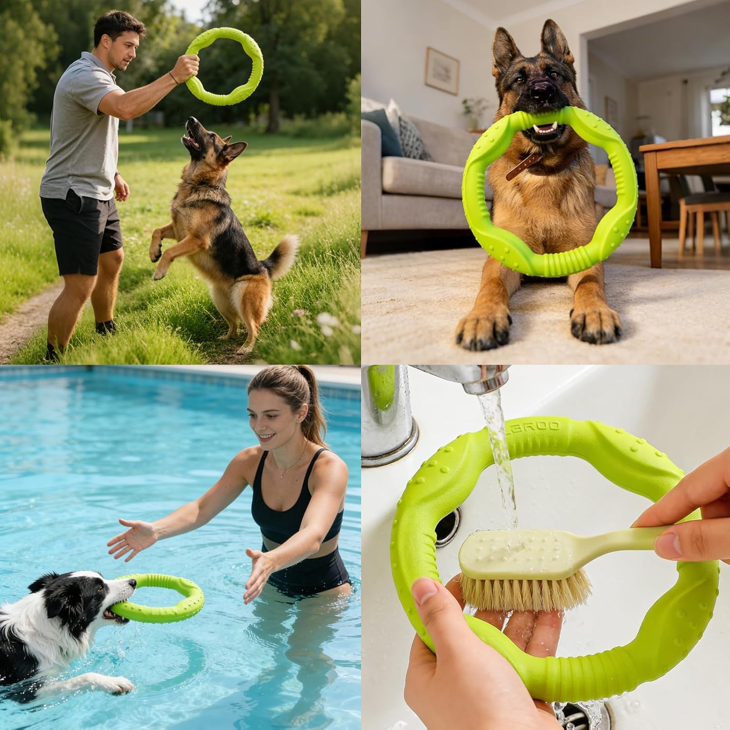 Exciting Green Dog Ring Toy - Durable Soft Flying Disc for Fun Fetching and Water Play, Perfect for Medium to Large Breeds!