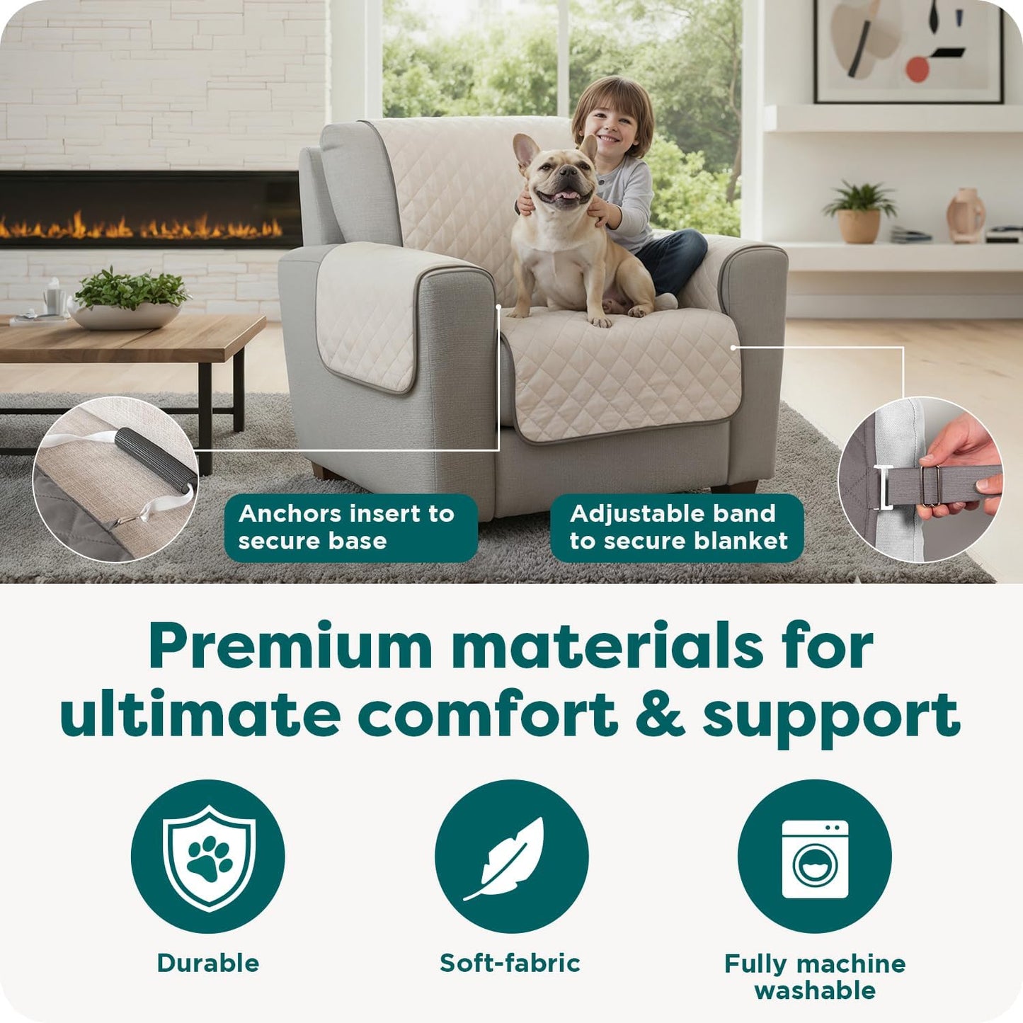 Ultimate Water-Resistant Reversible Sofa Cover for Pets - Stylish Gray Mist Couch Protector with Secure Straps and Easy-Care Machine Washable Fabric