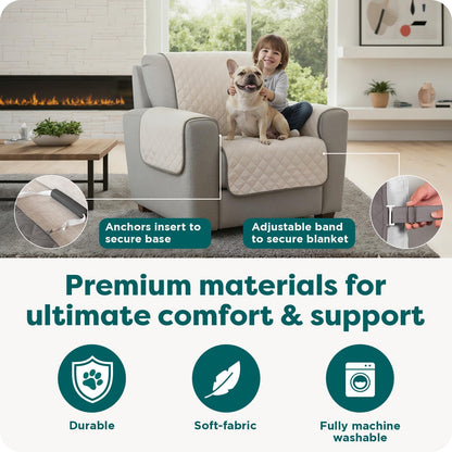 Ultimate Water-Resistant Reversible Sofa Cover for Pets - Stylish Gray Mist Couch Protector with Secure Straps and Easy-Care Machine Washable Fabric
