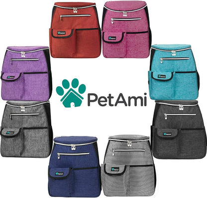 Ultimate Dog Travel Backpack: Airline Approved 27L Organizer with Food Containers, Collapsible Bowls & Poop Bag Dispenser - Perfect for Road Trips, Camping & Hiking - Stylish Purple Design for Pet Parents