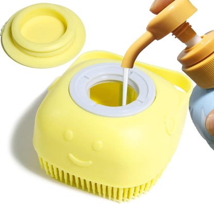 Transform Bath Time with Our Soft Silicone Pet Bath Brush - Shampoo Dispenser for Dogs and Cats in Vibrant Yellow