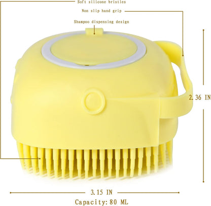 Transform Bath Time with Our Soft Silicone Pet Bath Brush - Shampoo Dispenser for Dogs and Cats in Vibrant Yellow