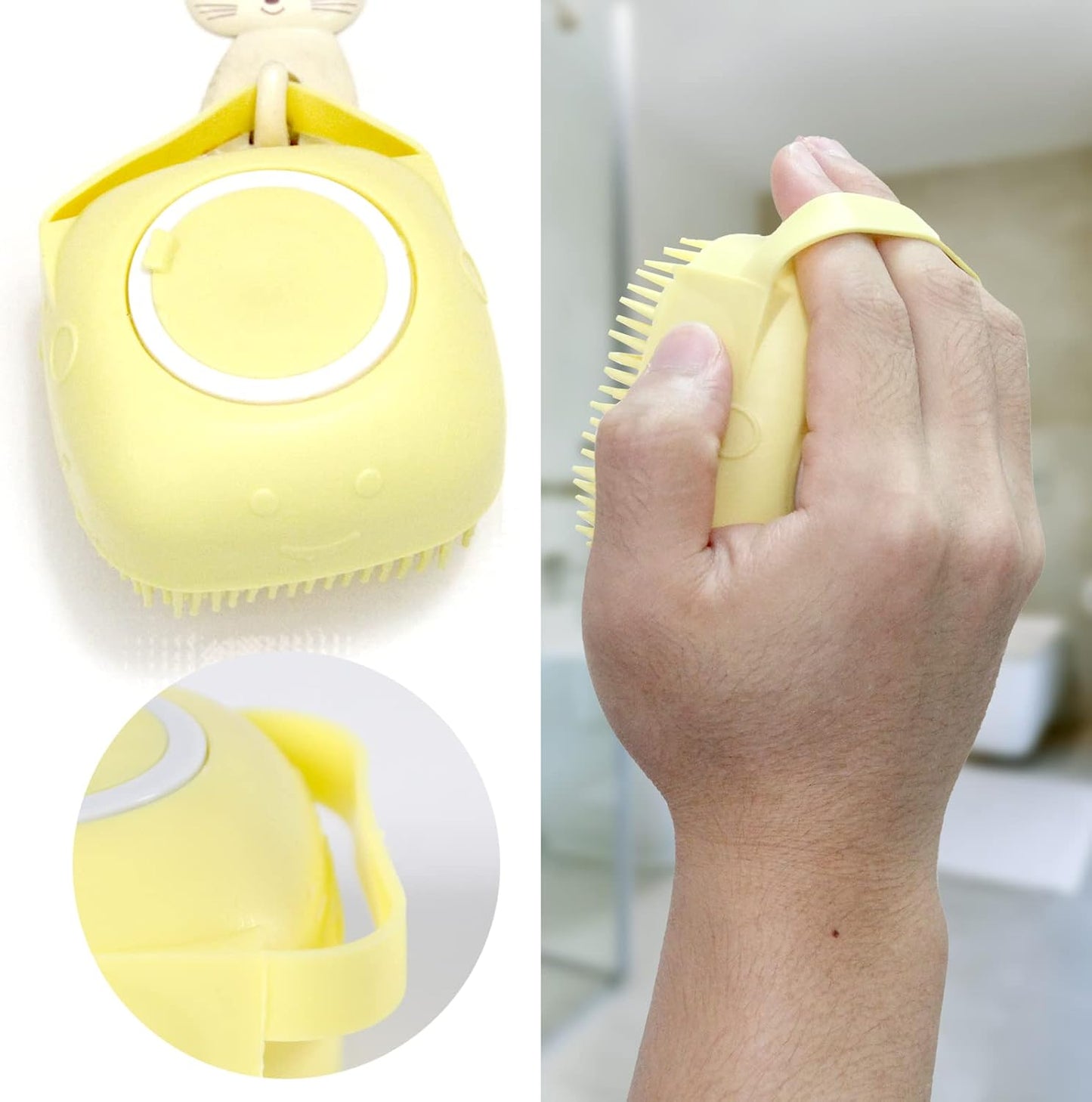 Transform Bath Time with Our Soft Silicone Pet Bath Brush - Shampoo Dispenser for Dogs and Cats in Vibrant Yellow