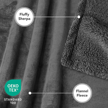 Luxurious Reversible Dog Blanket for Medium to Large Pets - Soft Sherpa Fleece Throw for Couches, Beds, and Car Seats - Machine Washable, 80" x 60", Solid Dark Gray