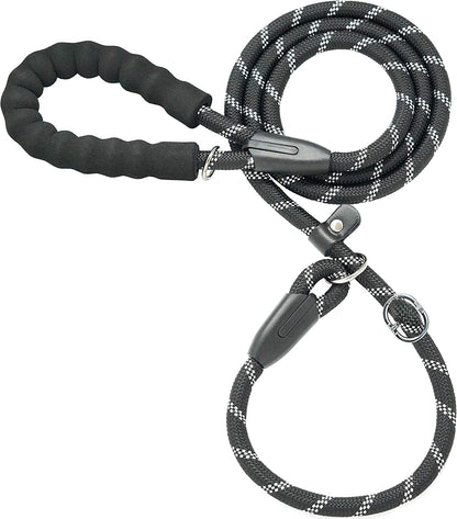 Ultimate Durable Slip Lead Dog Leash with Padded Handle and Reflective Threads - Perfect for Training and No-Pull Control (1/2" x 6 FT, Black)