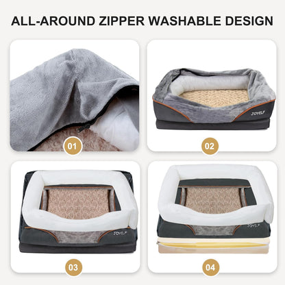 Luxurious Large Memory Foam Dog Bed - Orthopedic Comfort with Removable Washable Cover & Bonus Squeaker Toy!