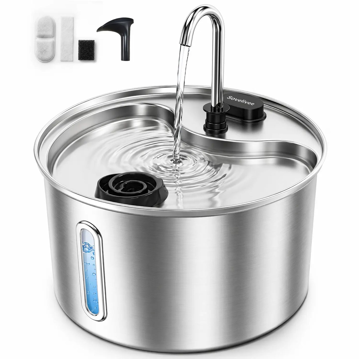 Elevate Your Pet's Hydration with the Sovelivee 3.5L Stainless Steel Water Fountain - Dual Flow Dispenser for Cats & Small Dogs with Low-Water Alert and Easy Maintenance